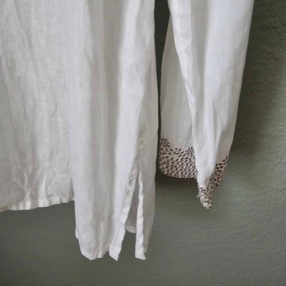 Marisa Christina White Linen Tunic Top Embroidered Size L - Picture 4 of 7